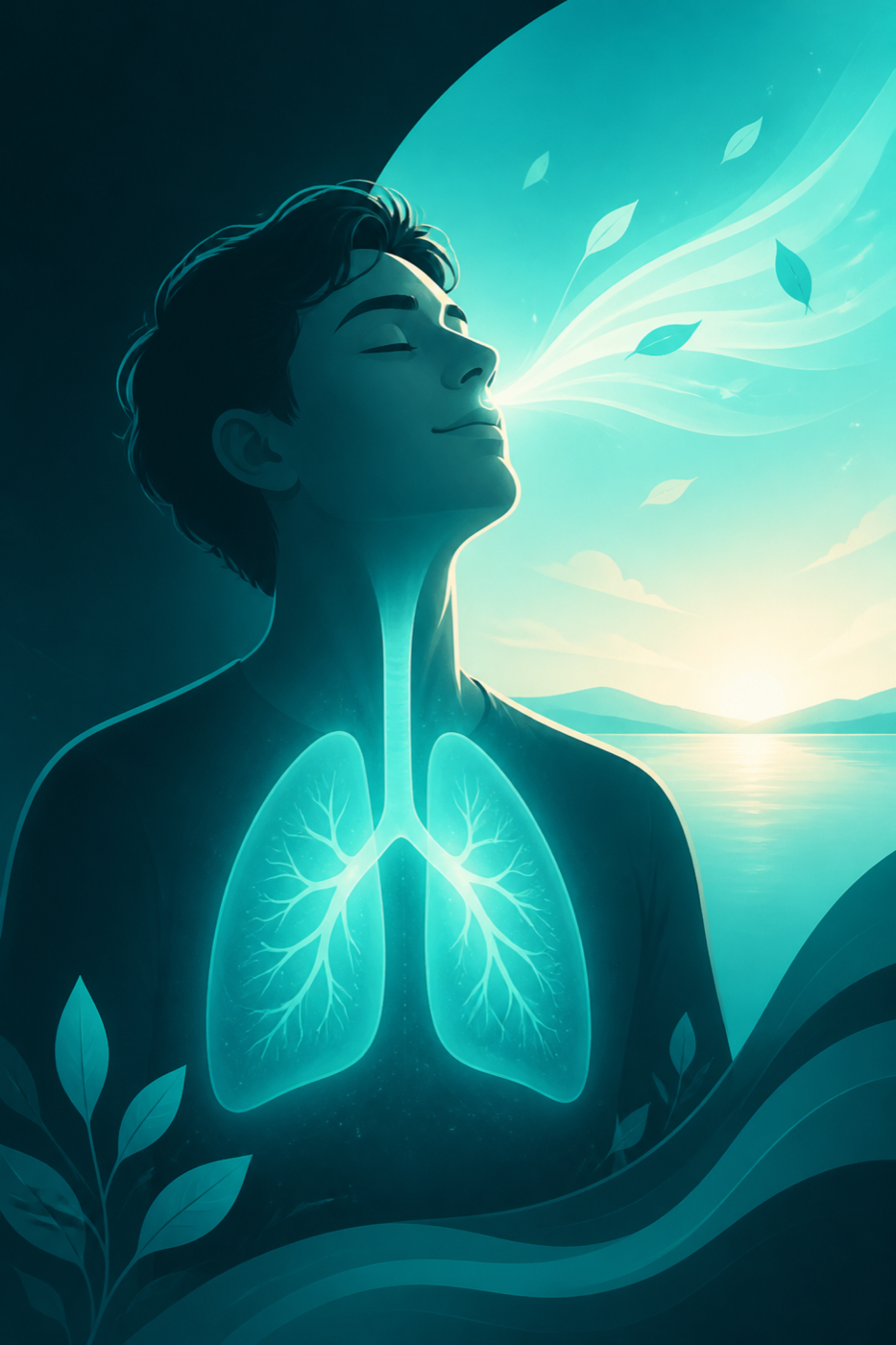 A person breathing clean air as their lungs recover